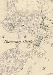 19th-century, hand-drawn map showing Dunsany Castle and its surrounds.