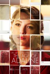 A color photo of a sad Blake Lively’s (as Adaline) is broken into a grid of
                thirty rectangles with various 20th-century years written on some.