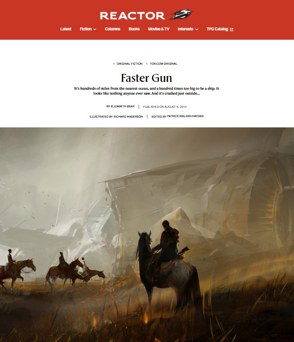 Four people on horseback in a prairie with an indistinct, ghostly background.