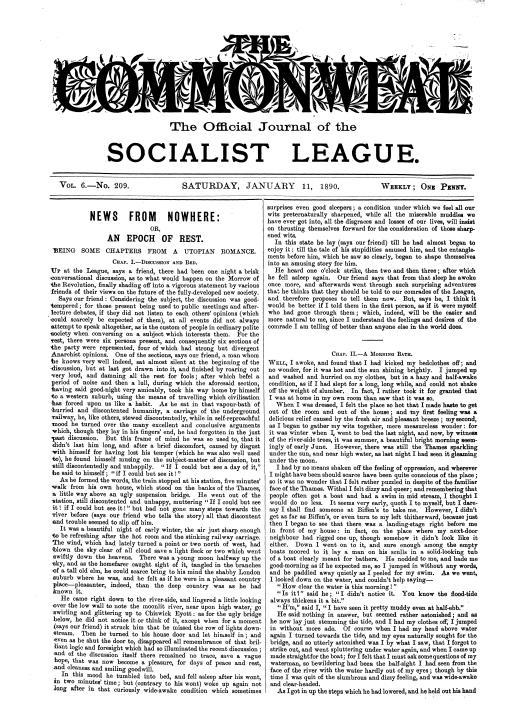 Front page of The Commonweal from 11 January 1890