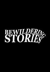 White logo of Bewildering Stories on a black background.